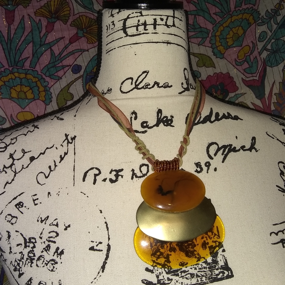Chicos Amber Gold Tribal Discs Necklace